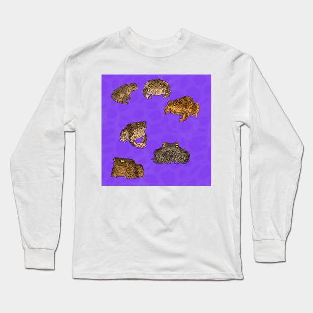 Toads Pattern Purple Long Sleeve T-Shirt by TrapperWeasel